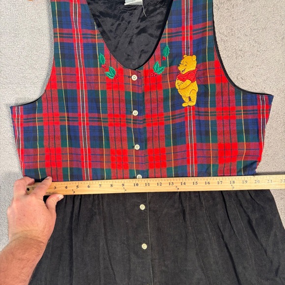 Vintage Disney Store Button Front Dress XL Winnie the Pooh Plaid Micro Corduroy - Picture 12 of 14
